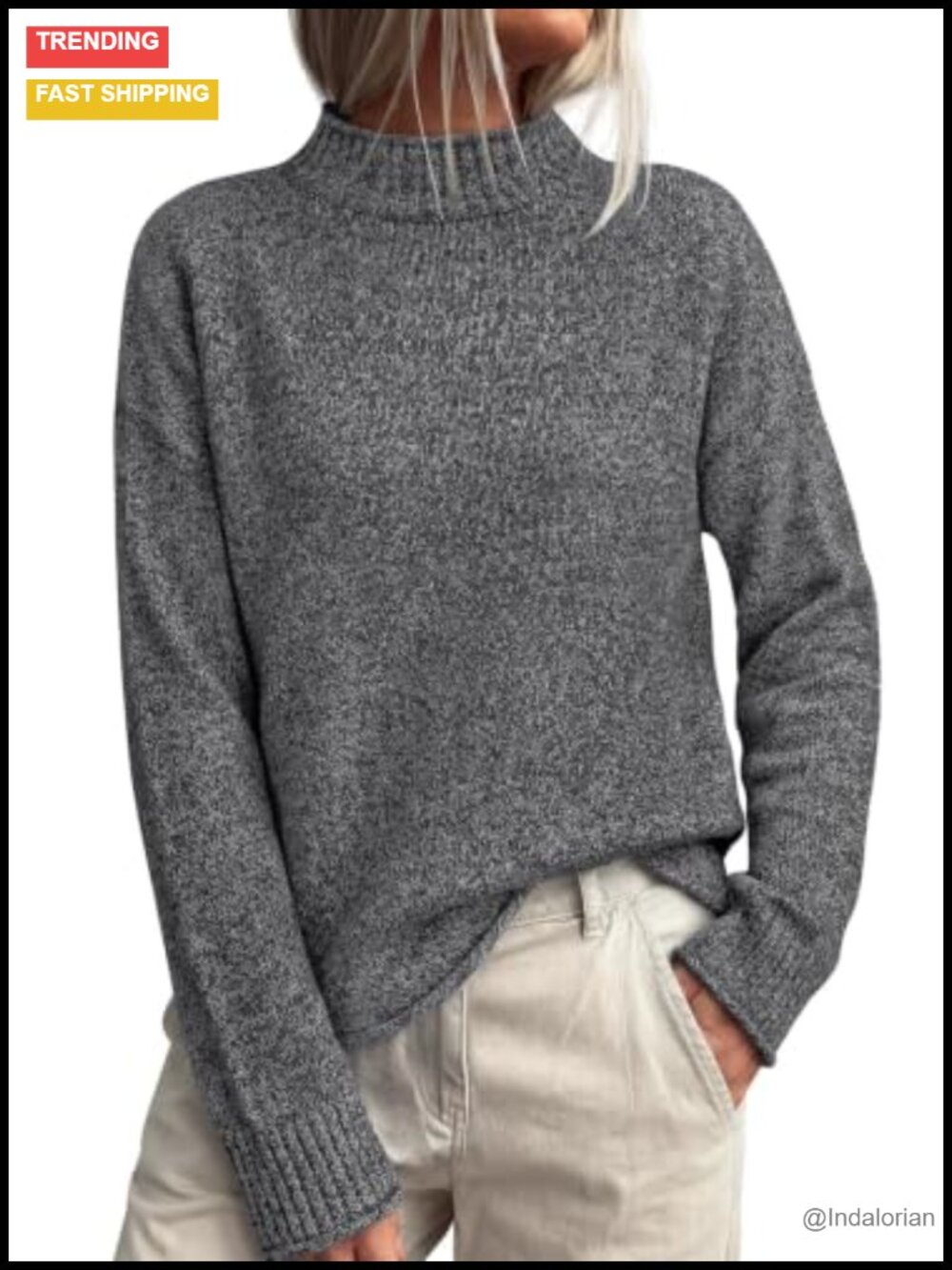PRETTYGARDEN Women's Mock Neck Ribbed Knit Pullover Sweater Loose Fit